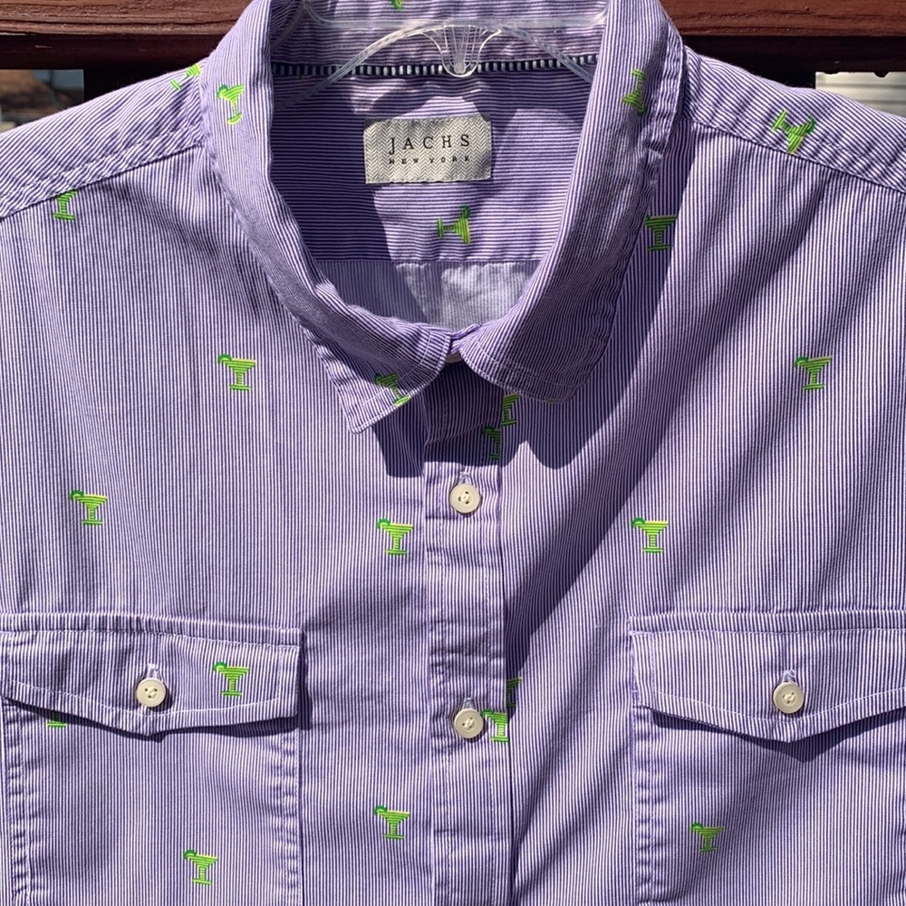 JACHS Purple & White Striped Shirt w/ Green Martini Glasses, XL